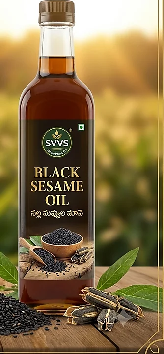 Black Sesame Oil bottle with seeds or nuts