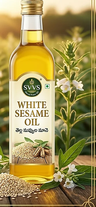 White Sesame Oil bottle with seeds or nuts